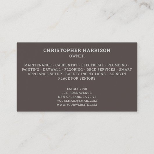 Handyman Constructie Reparatie Service Metaal Staa Visitekaartje (Achterkant)