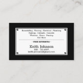 Handyman Construction Black Professional Modern Visitekaartje (Achterkant)