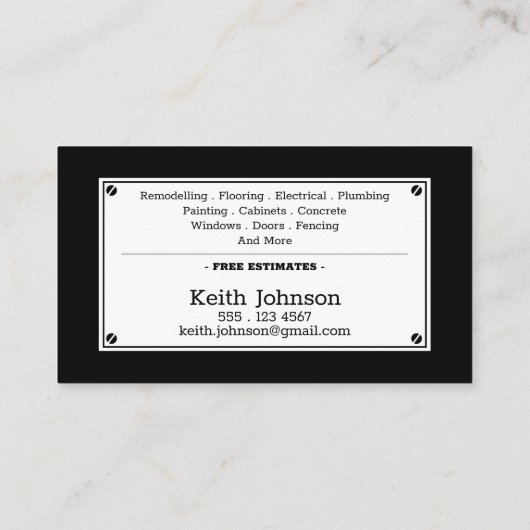 Handyman Construction Black Professional Modern Visitekaartje (Achterkant)