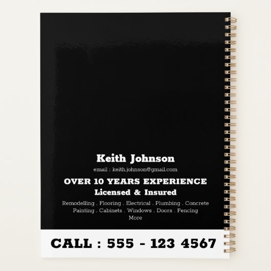Handyman Construction Business Logo Black - Aangep Planner (Achterkant)