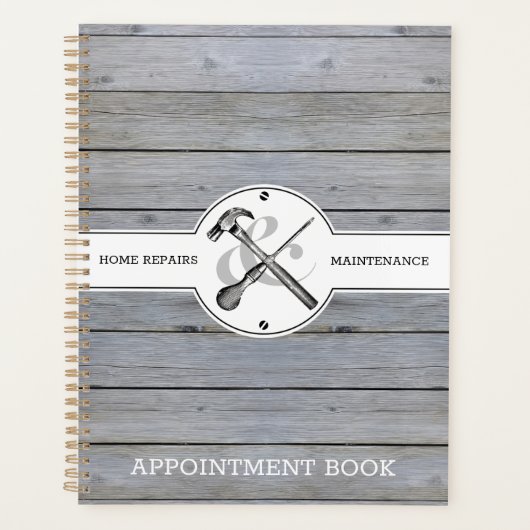 Handyman Construction Business Rustic Grey Wood Planner (Voorkant)