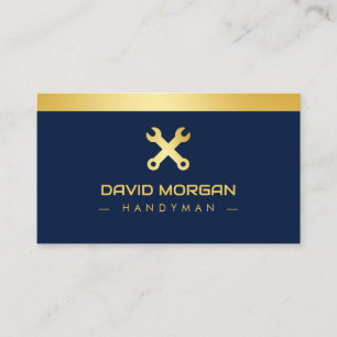 Handyman Construction Logo Navy en Gold Visitekaartje