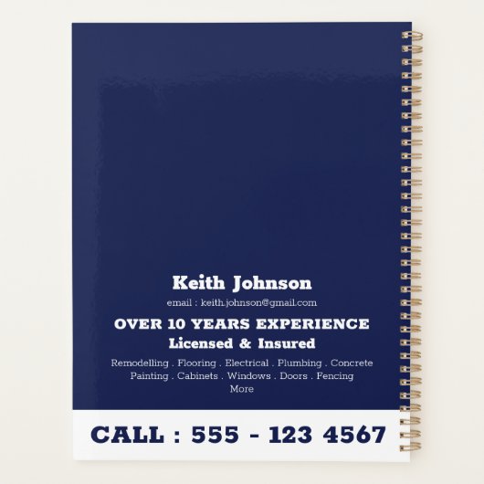 Handyman Construction Navy Blue Custom Appointment Planner (Achterkant)