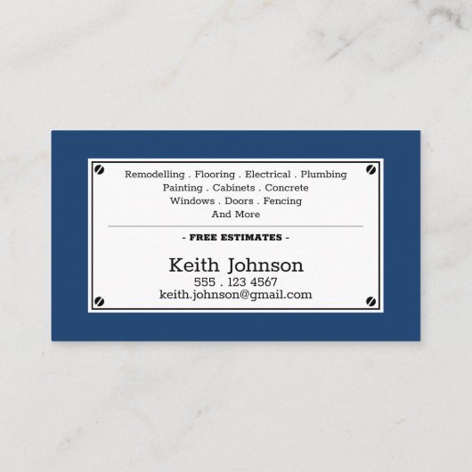 Handyman Construction Navy Blue Custom Modern Visitekaartje (Achterkant)