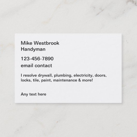 Handyman Construction Remodeling Visitekaartje (Achterkant)