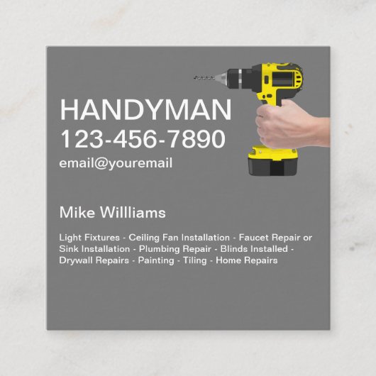 Handyman die een de handhulpmiddel van de machtsbo vierkante visitekaartje (Voorkant)
