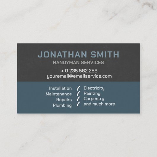 Handyman diensten blauw grijs gereedschap visitekaartje (Achterkant)