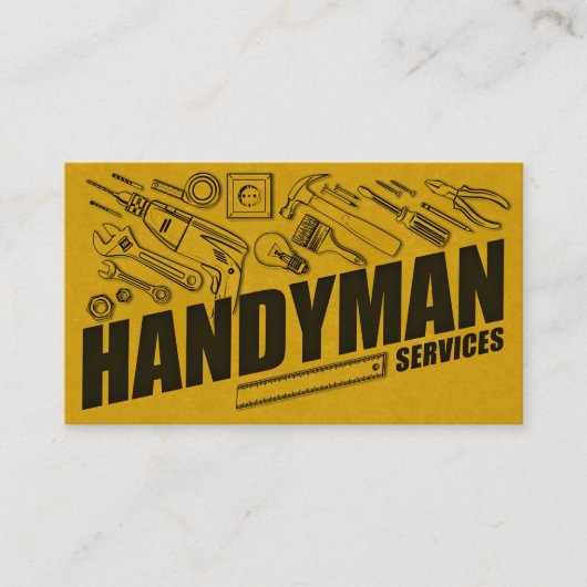 Handyman diensten geel gereedschap grunge visitekaartje (Voorkant)