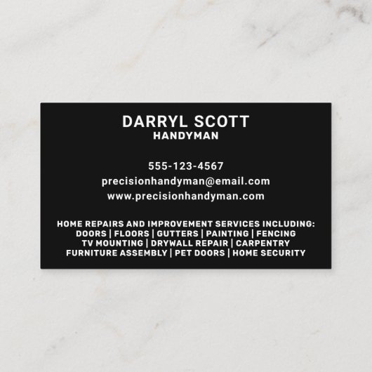Handyman Diensten Home Reparatie Gereedschap Moder Visitekaartje (Achterkant)