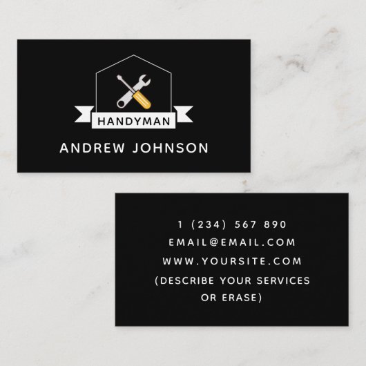 Handyman Elektricien Loodgieter Gereedschap Zwart  Visitekaartje (Voorkant / Achterkant)