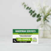 HANDYMAN FIX IT GUY URGENT REPARATIE GROEN ZWART VISITEKAARTJE (Staand voorkant)