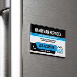 HANDYMAN FIX IT GUY URGENT REPARATIE ZWART BLAUW MAGNETISCH VISITEKAARTJE