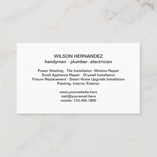 HANDYMAN FIX IT GUY URGENT REPARATIE ZWART Blauw Visitekaartje (Achterkant)