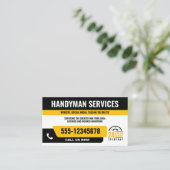 HANDYMAN FIX IT GUY URGENT REPARATIE ZWART GEEL VISITEKAARTJE (Staand voorkant)