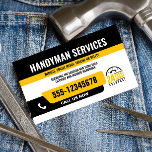HANDYMAN FIX IT GUY URGENT REPARATIE ZWART GEEL VISITEKAARTJE