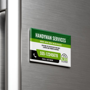 HANDYMAN FIX IT GUY URGENT REPARATIE ZWART GROEN MAGNETISCH VISITEKAARTJE