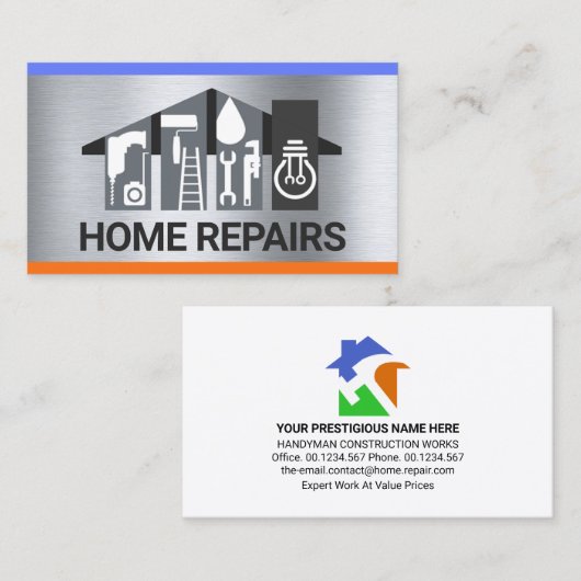 Handyman Gereedschap Bouwen op Zilver Visitekaartje (Voorkant / Achterkant)