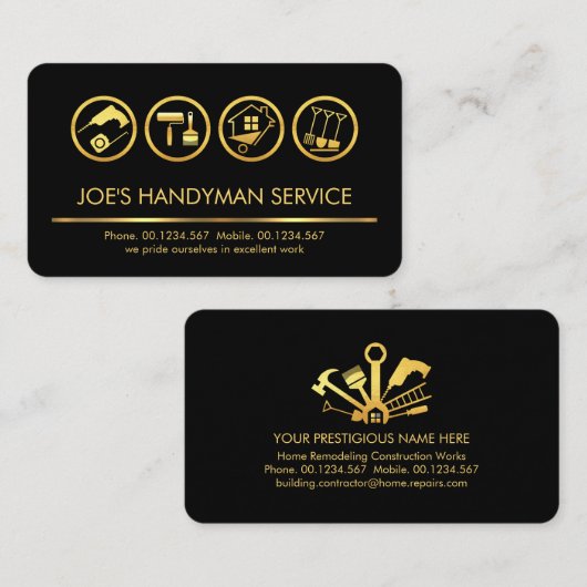 Handyman Gereedschap Gouden lijn Visitekaartje (Voorkant / Achterkant)