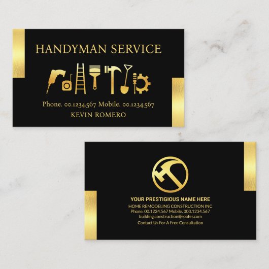 Handyman gereedschap met gouden tabs visitekaartje (Voorkant / Achterkant)