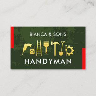 Handyman-gereedschap op afbladderende verf visitekaartje