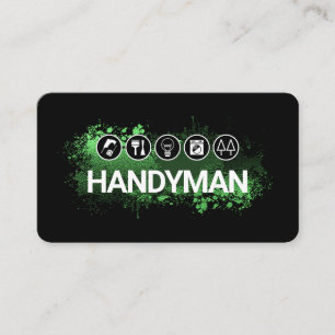 Handyman-gereedschap op groene verfspatten visitekaartje