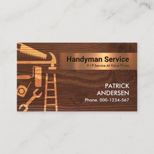 Handyman Gereedschap Op Hout Graan Visitekaartje (Voorkant)