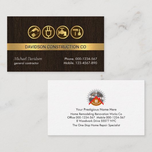 Handyman Gereedschap op Houten Houtlaag Visitekaartje (Voorkant / Achterkant)
