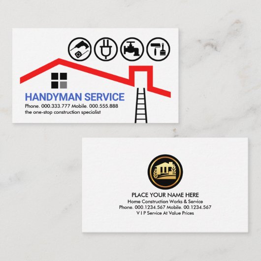 Handyman gereedschap op rood dak visitekaartje (Voorkant / Achterkant)