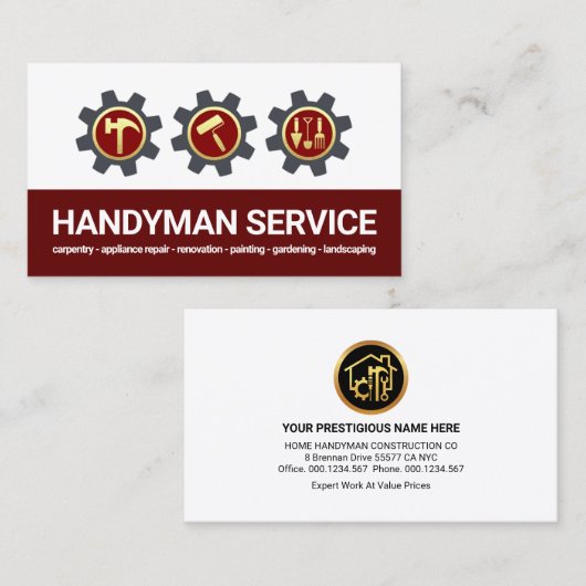 Handyman Gereedschap Tandwiel Bouwer Visitekaartje (Voorkant / Achterkant)