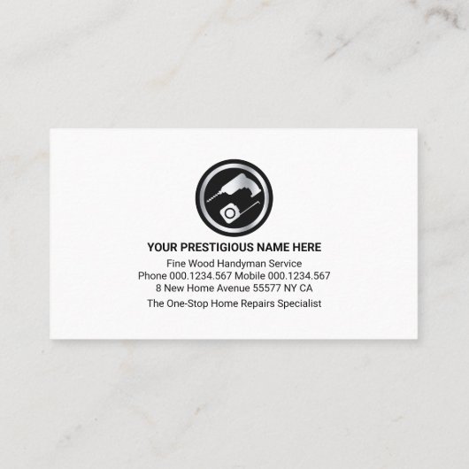 Handyman Gereedschappen Fixing Home Wood Panel Visitekaartje (Achterkant)