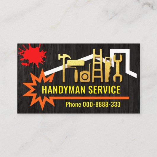 Handyman Gereedschappen Fixing Home Wood Panel Visitekaartje (Voorkant)