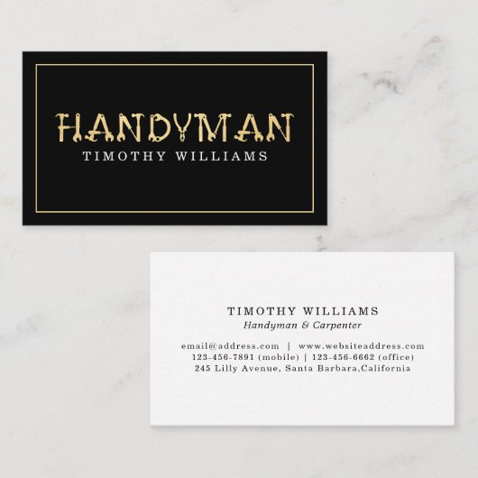 Handyman Gold en Black Modern Visitekaartje (Voorkant / Achterkant)