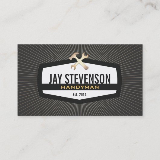 Handyman gouden hamer en moersleutel Home Repair C Visitekaartje (Voorkant)