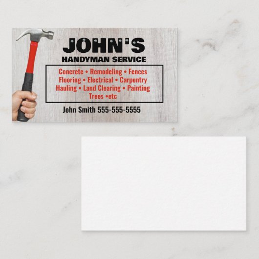 Handyman Hammer en nagels Visitekaartje (Voorkant / Achterkant)
