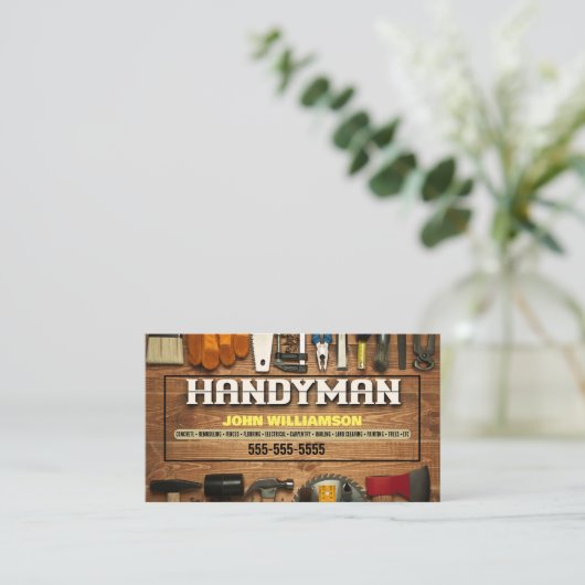 Handyman Hammer en nagels Visitekaartje (Staand voorkant)