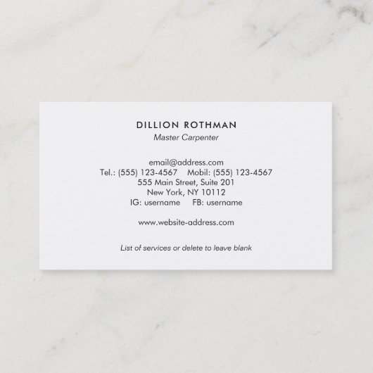 Handyman Hammer en Saw Carpenter Visitekaartje (Achterkant)