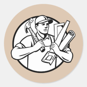 Handyman Handelaar Reparateur Timmerman met Gereed Ronde Sticker