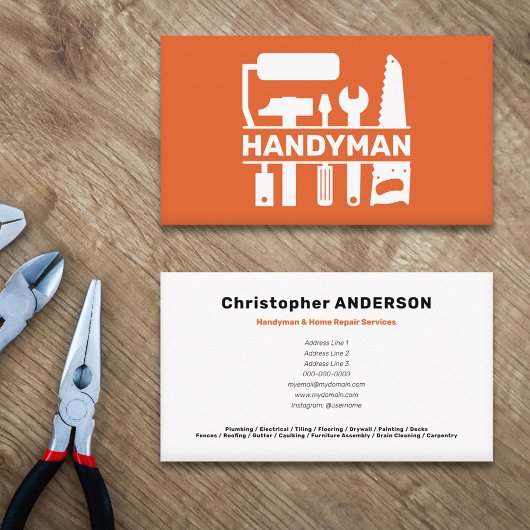 Handyman - Hardware Tools Monogram Sinaasappel Visitekaartje