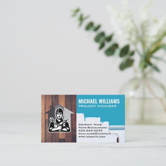 Handyman Holding Tools | verfrol Visitekaartje (Staand voorkant)