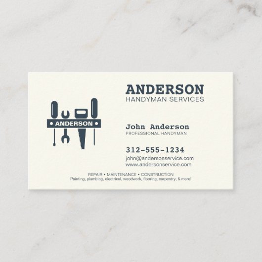 Handyman Home Repair Business Custom Indigo Blauw Visitekaartje (Voorkant)