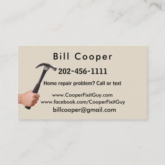 handyman Home Repair Contractant Visitekaartje (Achterkant)