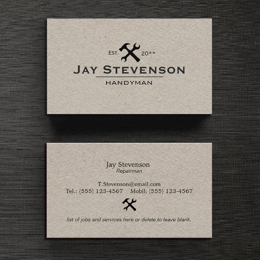 Handyman Home Repair Hammer en WFrench Kraft Visitekaartje
