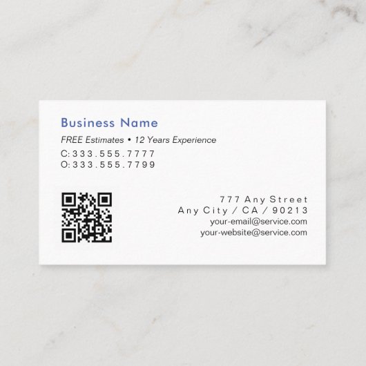 Handyman, Home Repair, QR-code, Blauwe naam Visitekaartje (Achterkant)