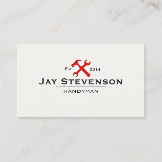 Handyman Home Repair Red Hammer en WFrench Logo Visitekaartje (Voorkant)