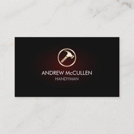 Handyman Home Reparatie Hamer Icoon Red Glow Visitekaartje (Voorkant)