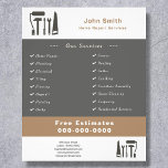 Handyman & Home Reparatie Service Flyer<br><div class="desc">Een Flyer in bruine en grijze kleuren met een illustratie inclusief hamer,  schroevendraaier,  verfrol,  handzaag,  moersleutel. Volledig aanpasbaar,  het kan geschikt zijn voor allerlei reparatieactiviteiten zoals klusjesman,  thuisreparatieservices,  loodgieterswerk,  enz.</div>