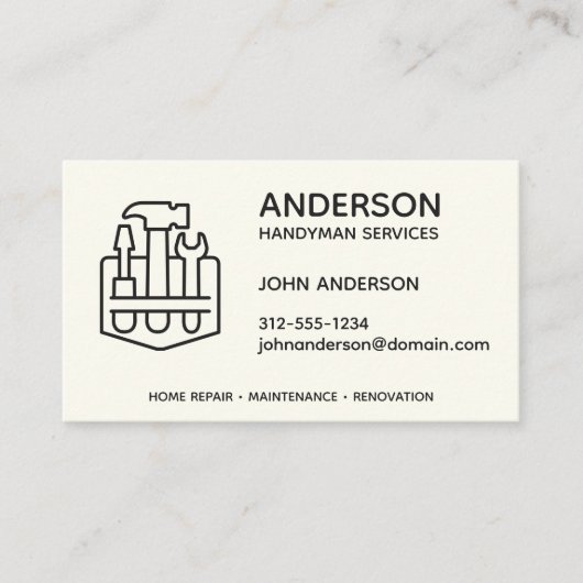Handyman Home Reparatie Zakelijk Zwart Custom Visitekaartje (Voorkant)