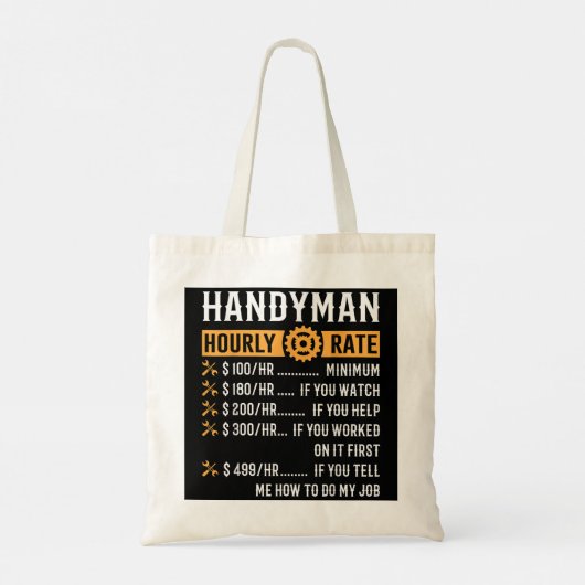 Handyman Hourly Rate Funny Handyman Gifts Tote Bag (Achterkant)