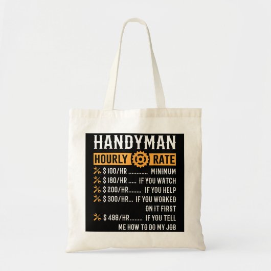 Handyman Hourly Rate Funny Handyman Gifts Tote Bag (Voorkant)