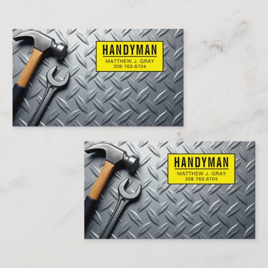 Handyman – Industriële Metalen Achtergrond met Ger Visitekaartje (Voorkant / Achterkant)